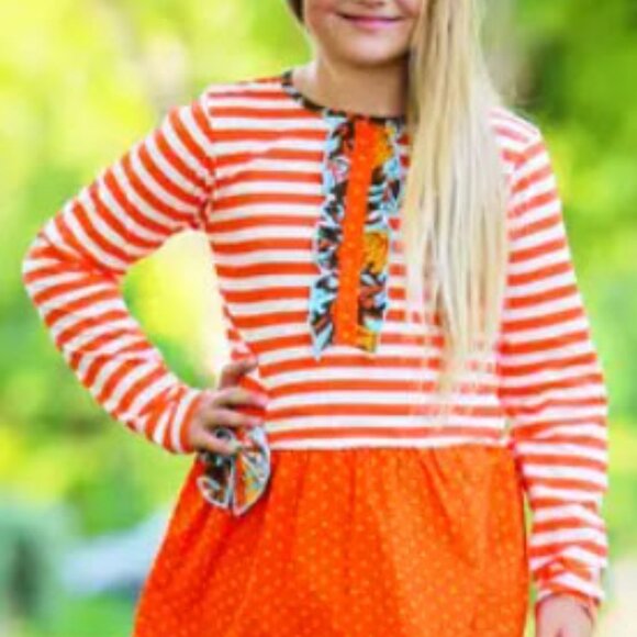Girls “Goldie” Autumn Floral & Stripes Outfit - Picture 2 of 5